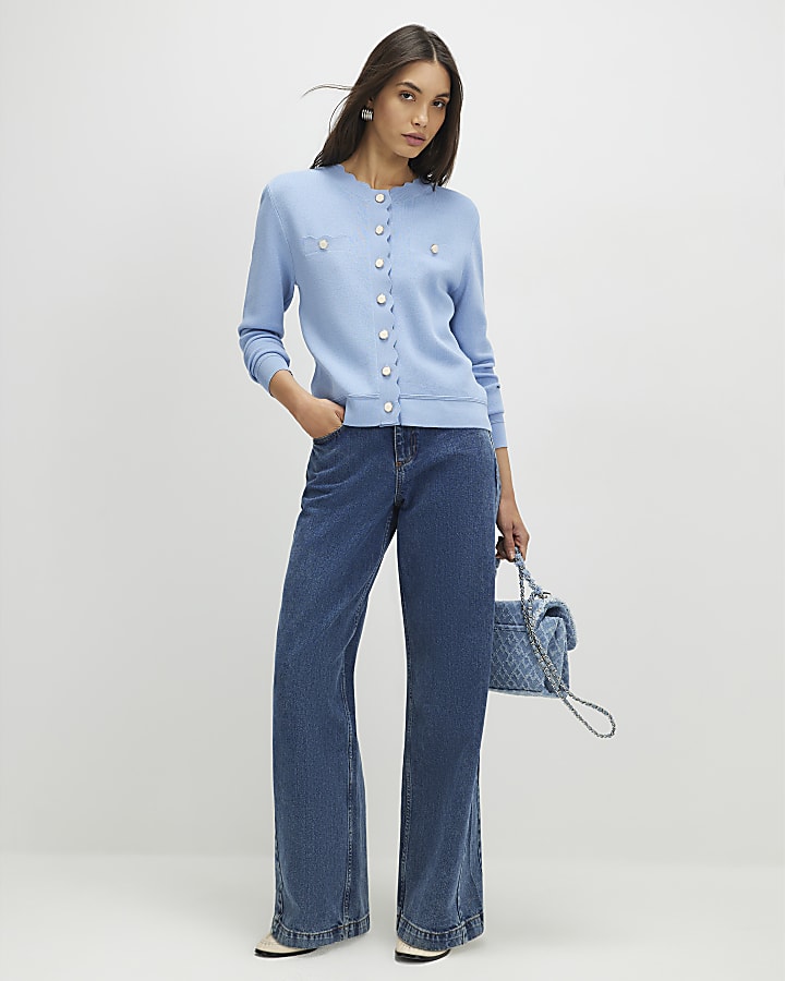 maglia blu dotato di capesante trim cardigan