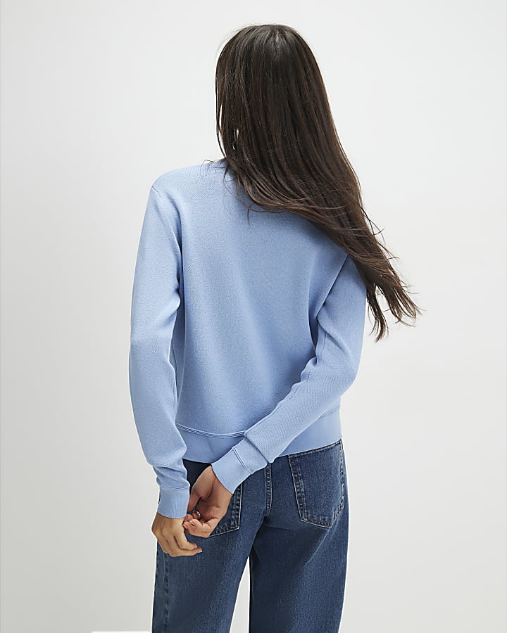 maglia blu dotato di capesante trim cardigan