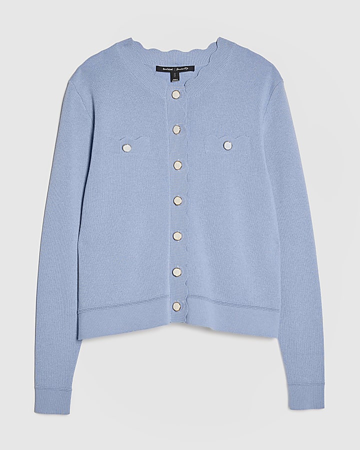maglia blu dotato di capesante trim cardigan