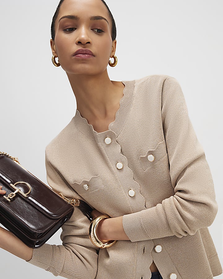maglia marrone dotato di capesante trim cardigan