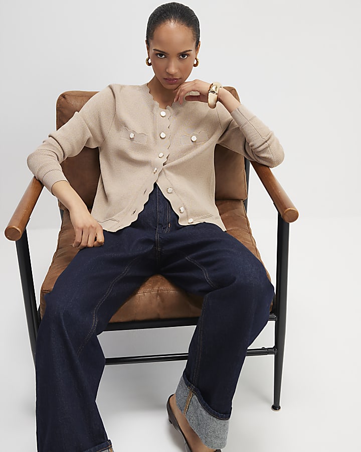 maglia marrone dotato di capesante trim cardigan
