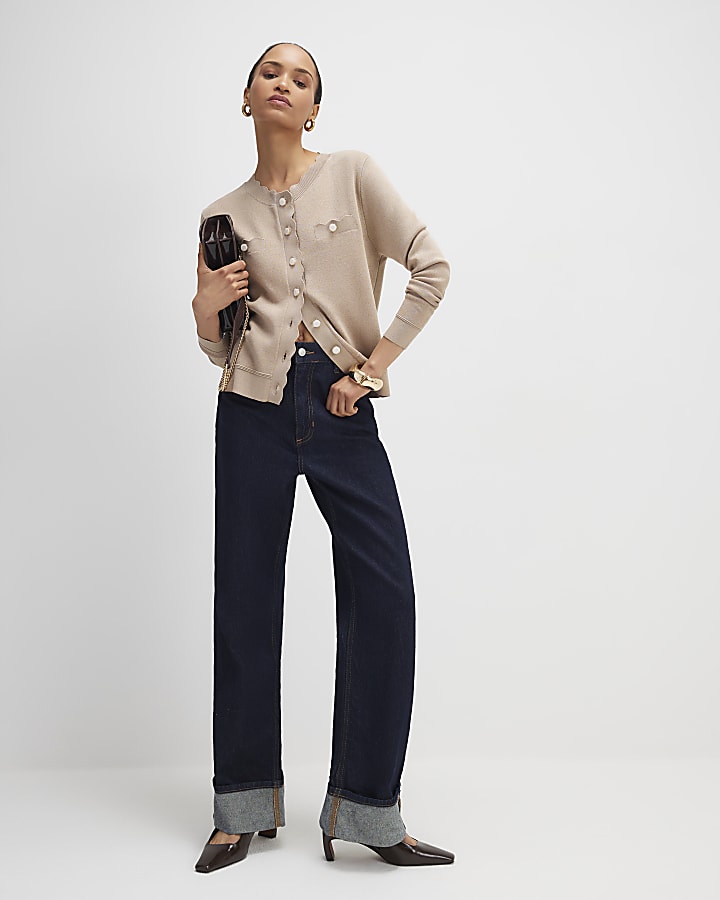 maglia marrone dotato di capesante trim cardigan