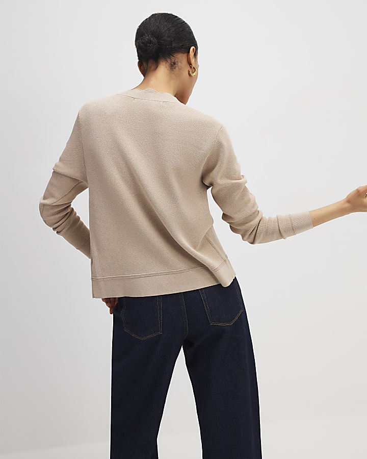 maglia marrone dotato di capesante trim cardigan