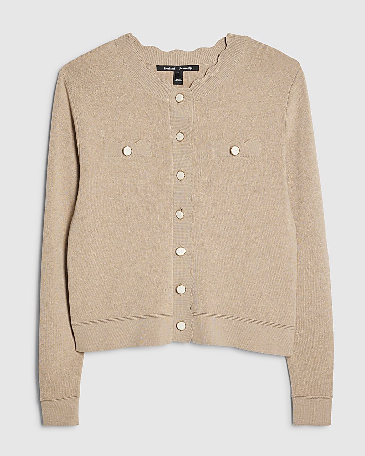 maglia marrone dotato di capesante trim cardigan