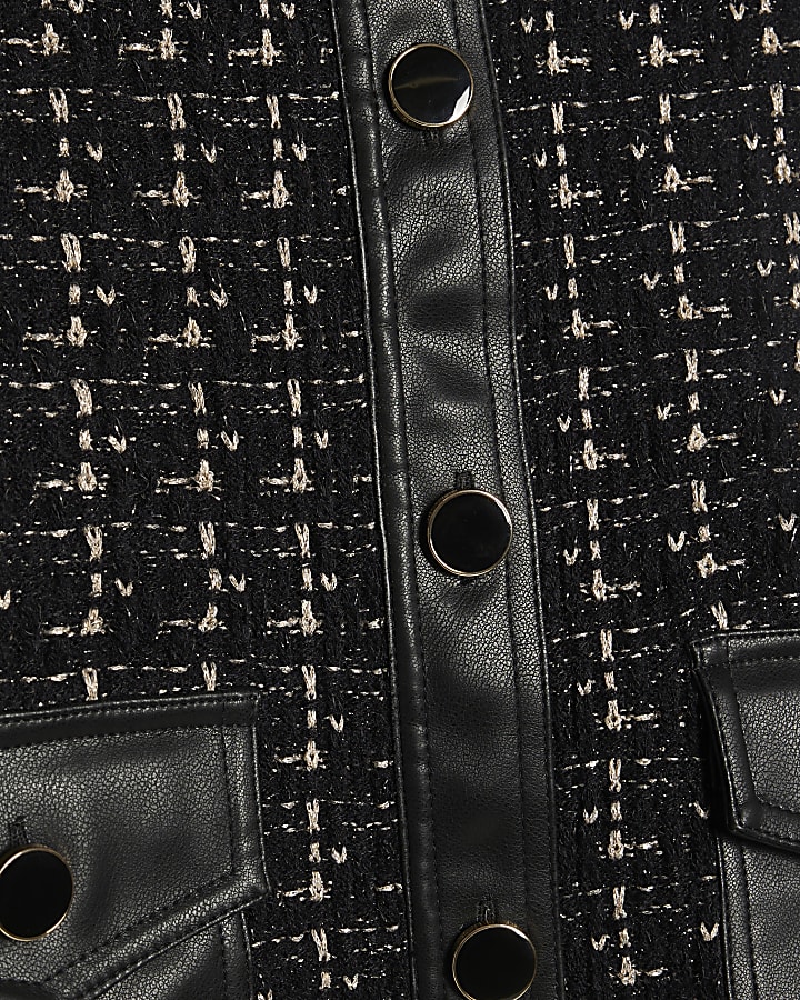 nero boucle cuoio del faux trim cardigan