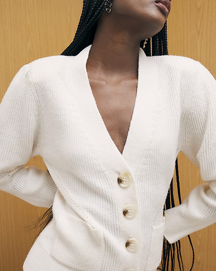 crema a maglia spalla imbottito cardigan