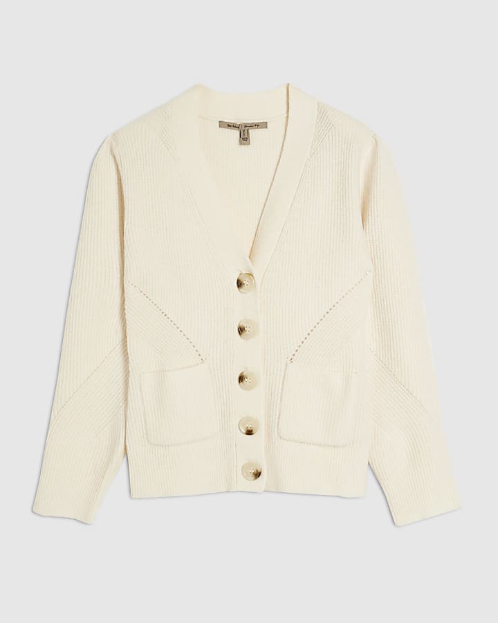 crema a maglia spalla imbottito cardigan
