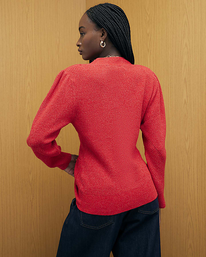 rosso maglia spalla imbottito cardigan