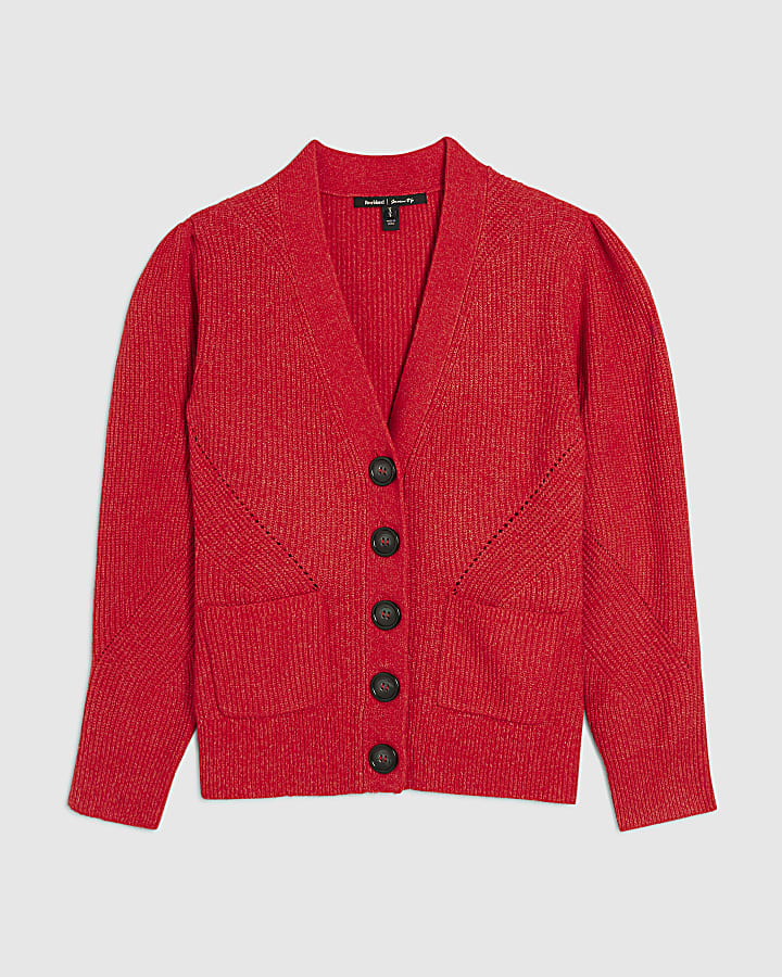 rosso maglia spalla imbottito cardigan