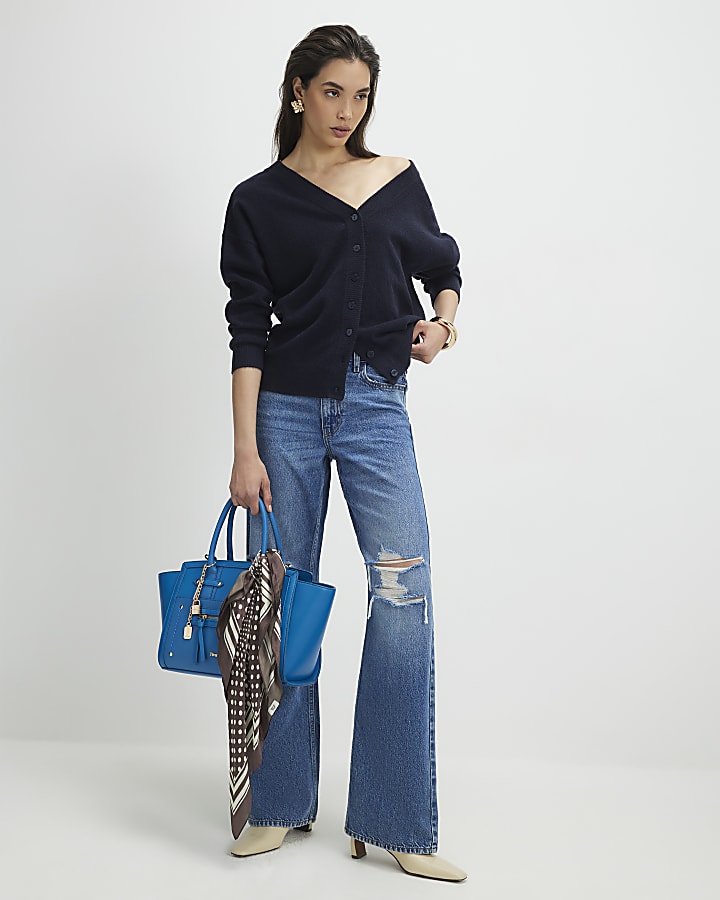 navy con collo a v cardigan