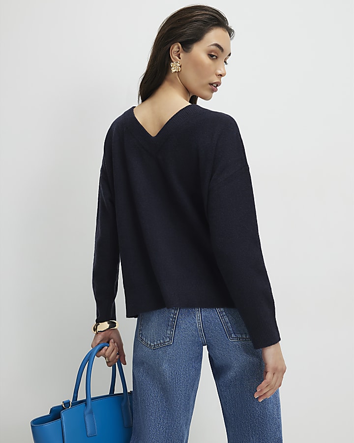 navy con collo a v cardigan