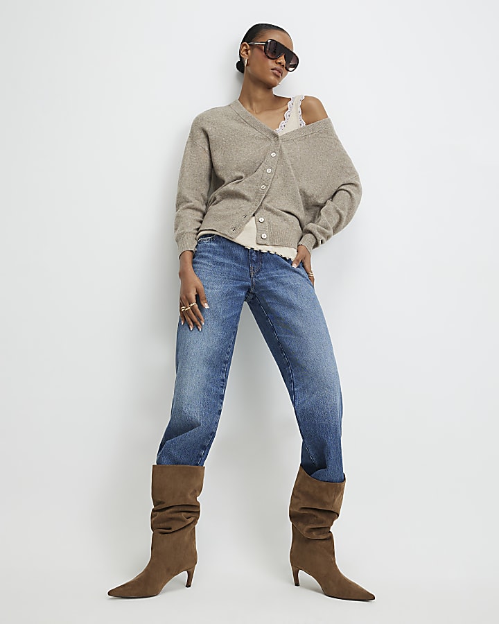 marrone maglia scollo a v cardigan
