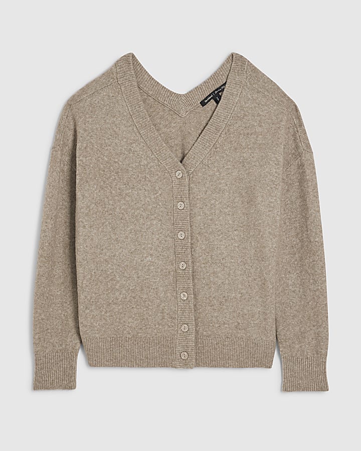 marrone maglia scollo a v cardigan