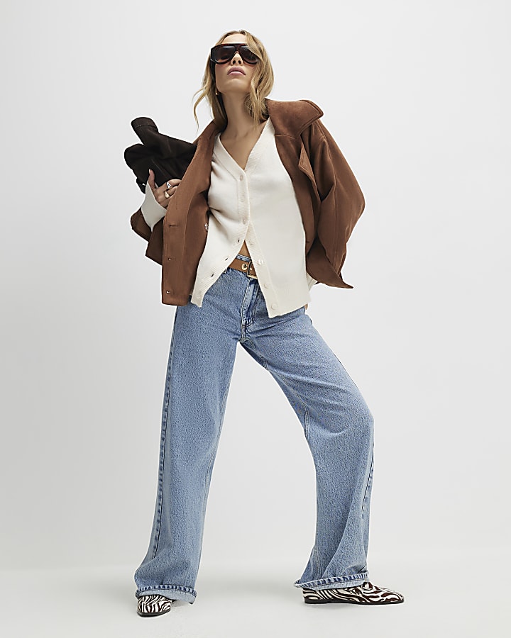 crema a maglia scollo a v cardigan