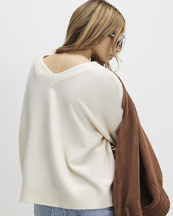 crema a maglia scollo a v cardigan
