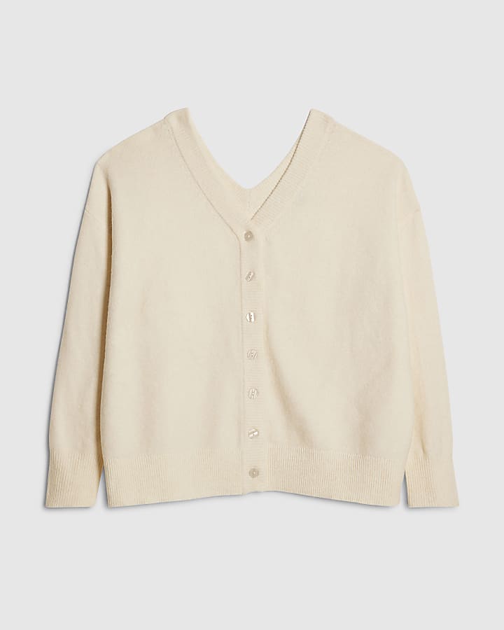 crema a maglia scollo a v cardigan