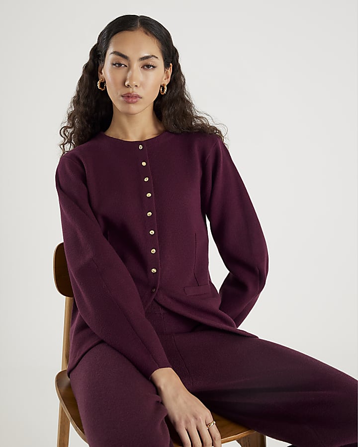 rosso maglia manica lunga strutturato cardigan