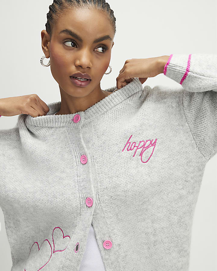grigio cuore felice cardigan