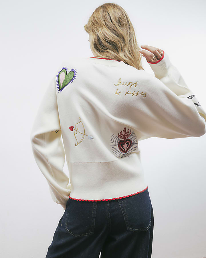 crema di maglia ricamato cardigan cuore