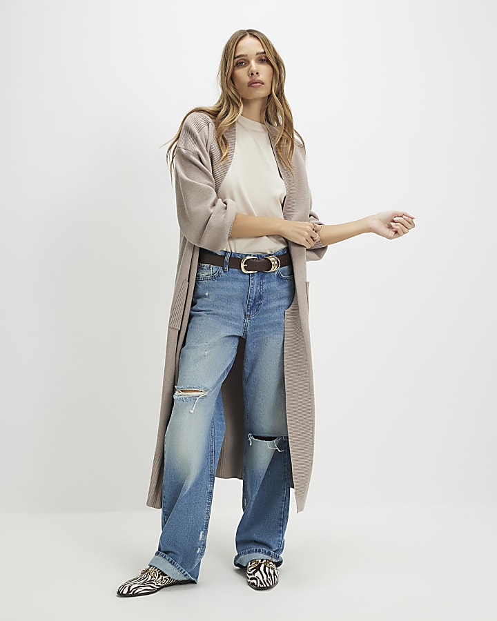 beige in maglia a costine maxi cardigan
