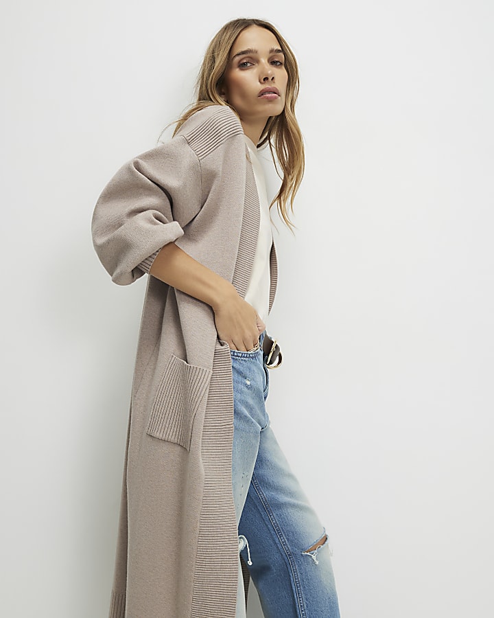 beige in maglia a costine maxi cardigan