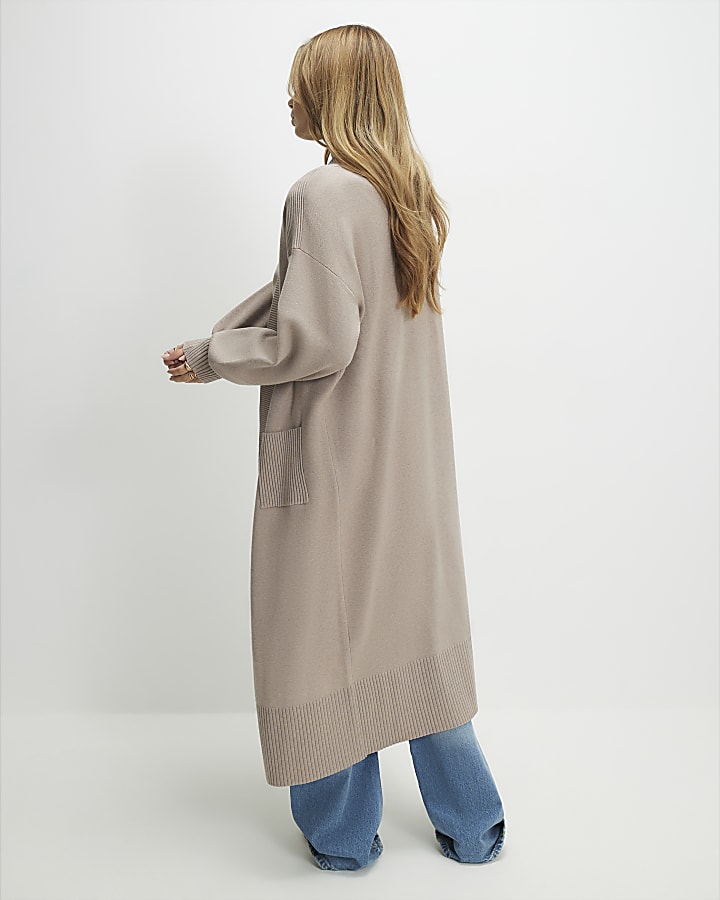 beige in maglia a costine maxi cardigan