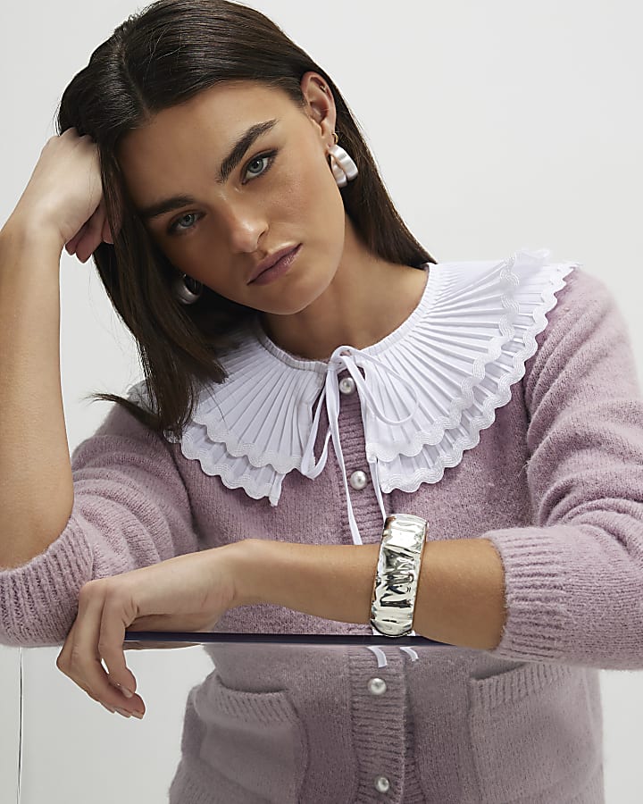 rosa a pieghe collare cardigan