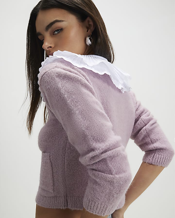 rosa a pieghe collare cardigan