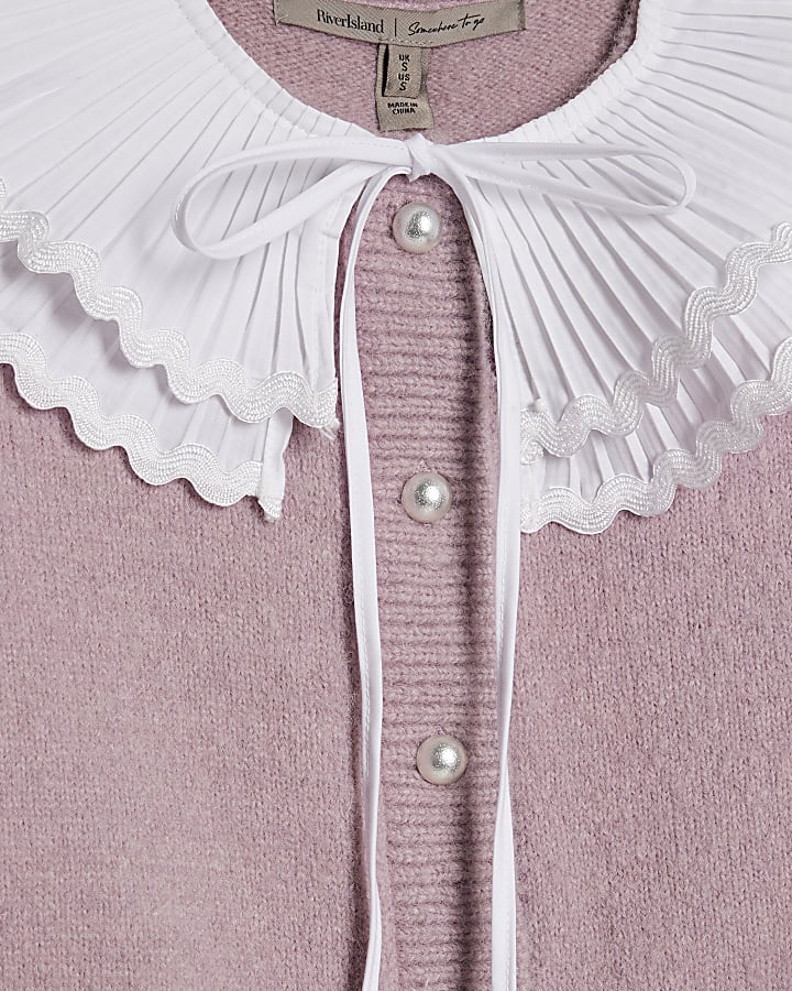 rosa a pieghe collare cardigan