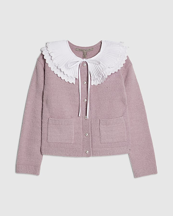 rosa a pieghe collare cardigan
