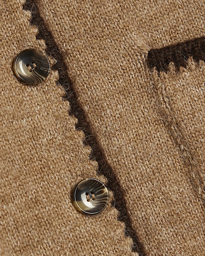 marrone maglia manica lunga cardigan whipstitch