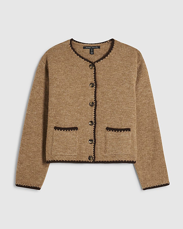 marrone maglia manica lunga cardigan whipstitch