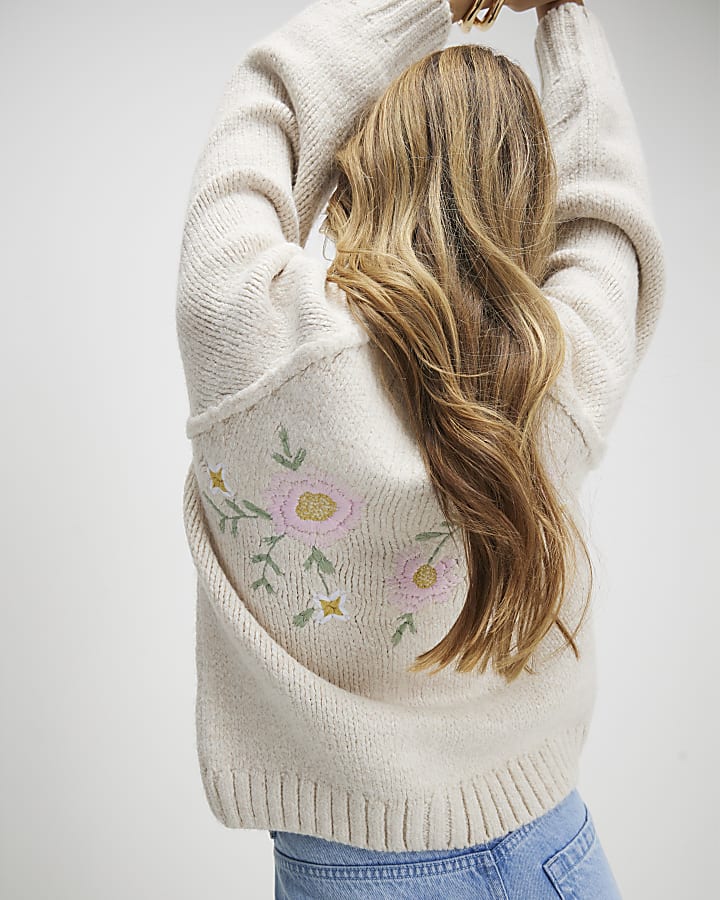 crema floreale ricamato cardigan