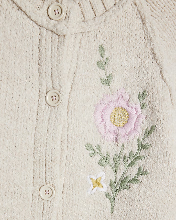 crema floreale ricamato cardigan