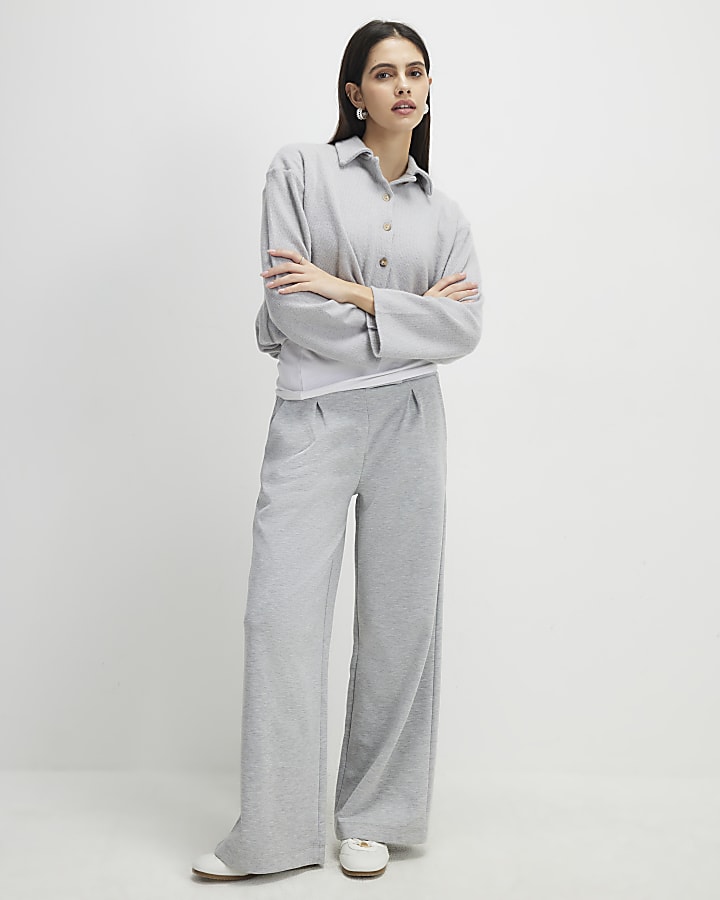 grigio manica lunga accogliente orlo bolla cardigan