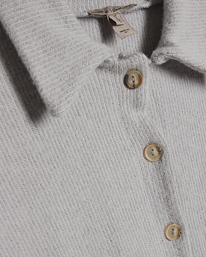 grigio manica lunga accogliente orlo bolla cardigan