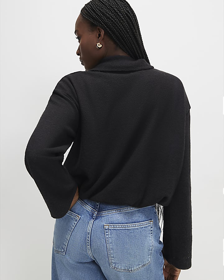 nero manica lunga accogliente orlo bolla cardigan