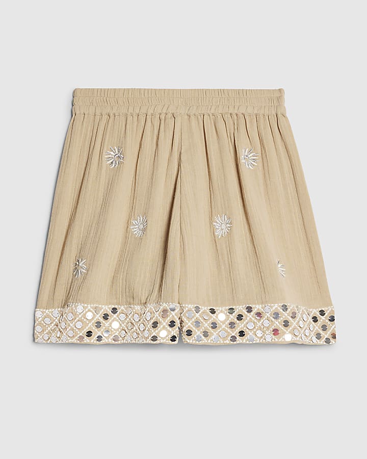 beige paillettes impreziosito beach shorts