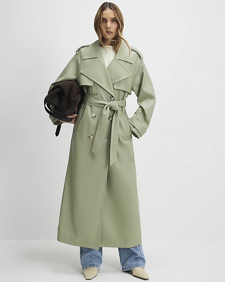 verde in ecopelle con cintura trench coat