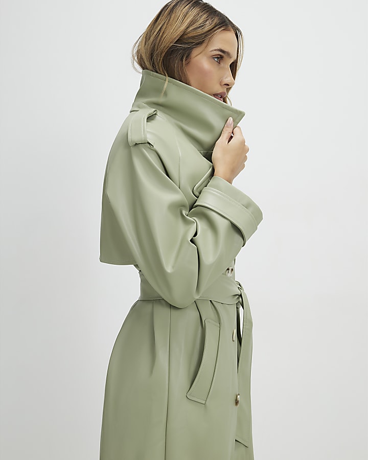 verde in ecopelle con cintura trench coat
