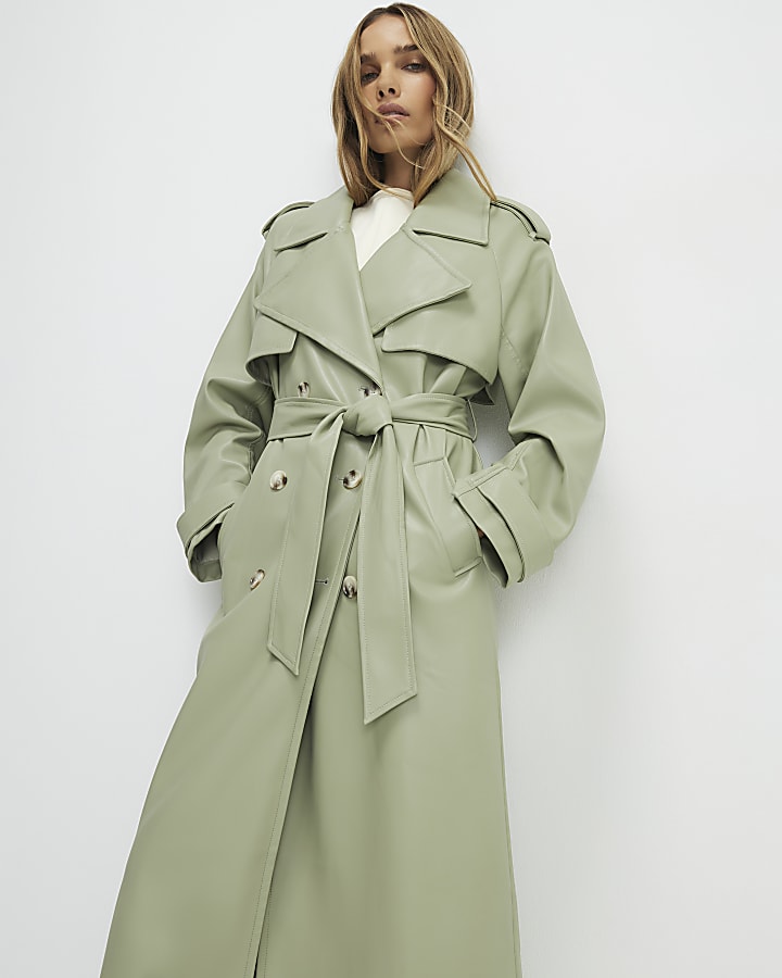 verde in ecopelle con cintura trench coat