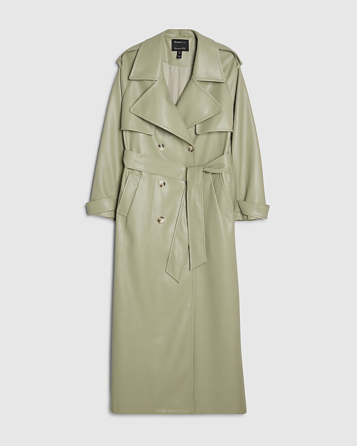 verde in ecopelle con cintura trench coat