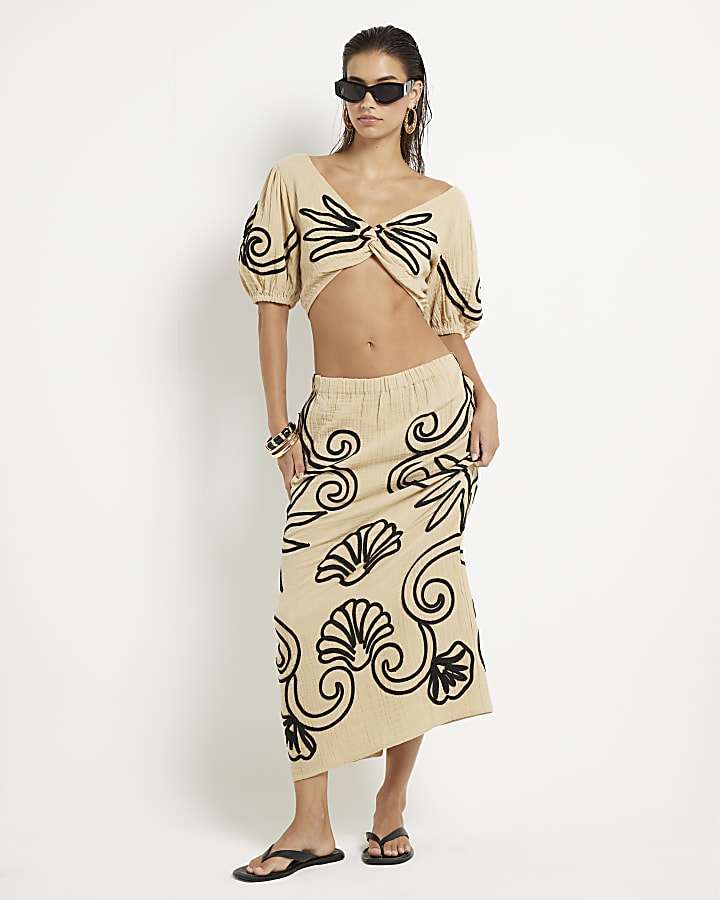 ricamato beige spiaggia crop top