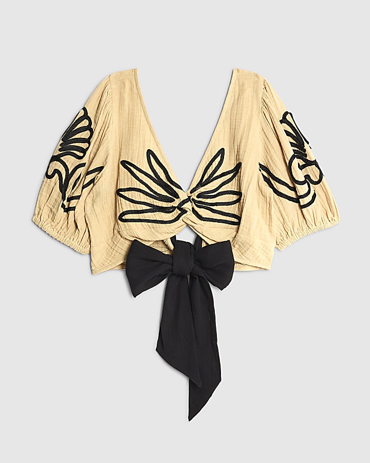 ricamato beige spiaggia crop top