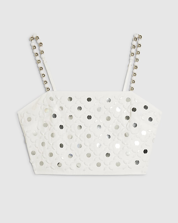 bianco impreziosito spiaggia crop top