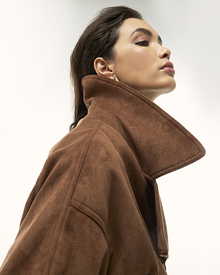 marrone finta pelle scamosciata È sceso bomber jacket