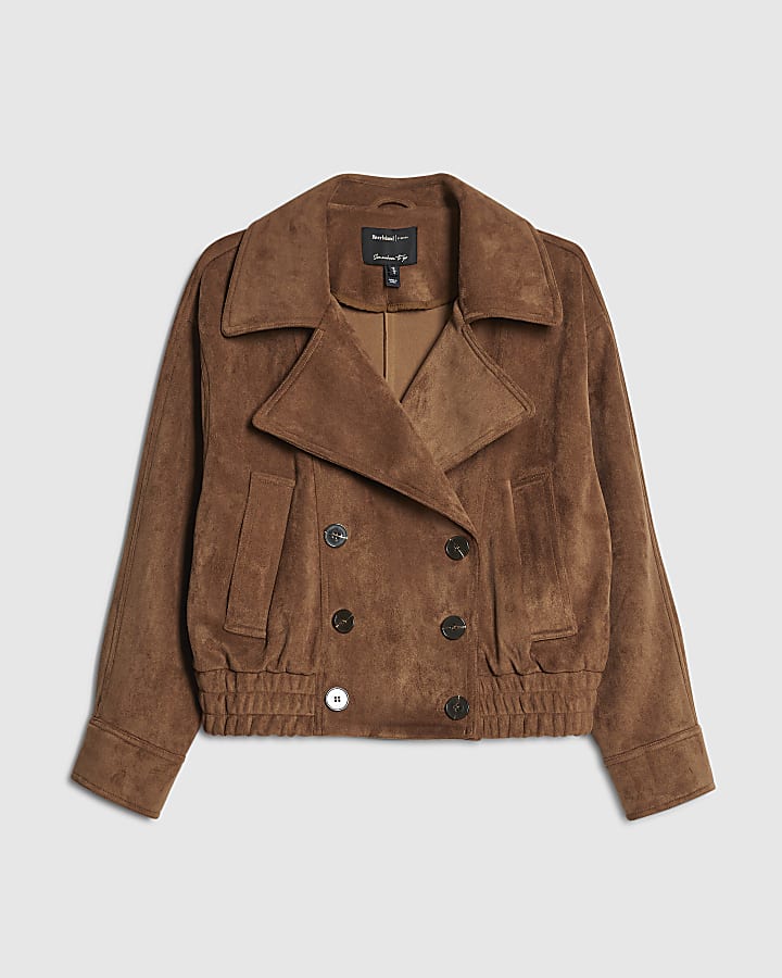marrone finta pelle scamosciata È sceso bomber jacket