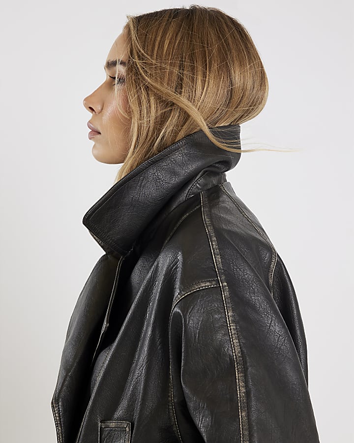 nero faux leather bomber jacket