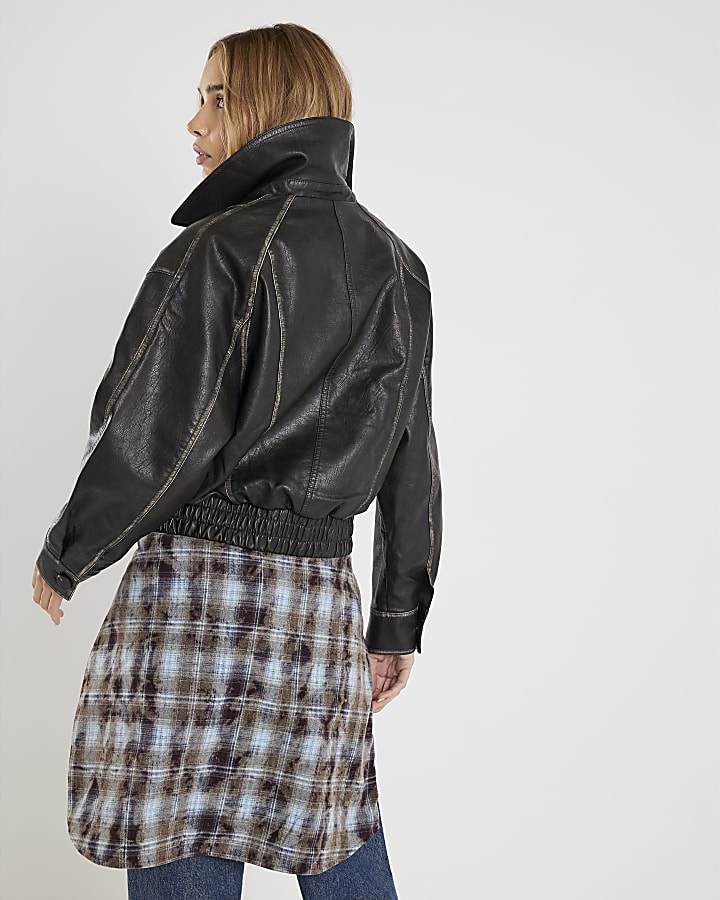 nero faux leather bomber jacket