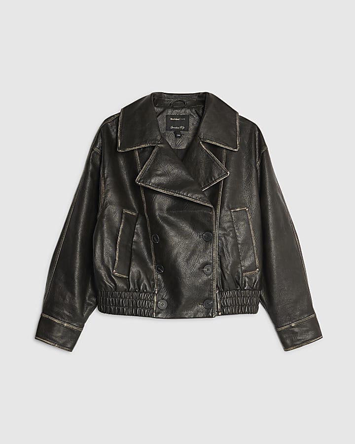 nero faux leather bomber jacket